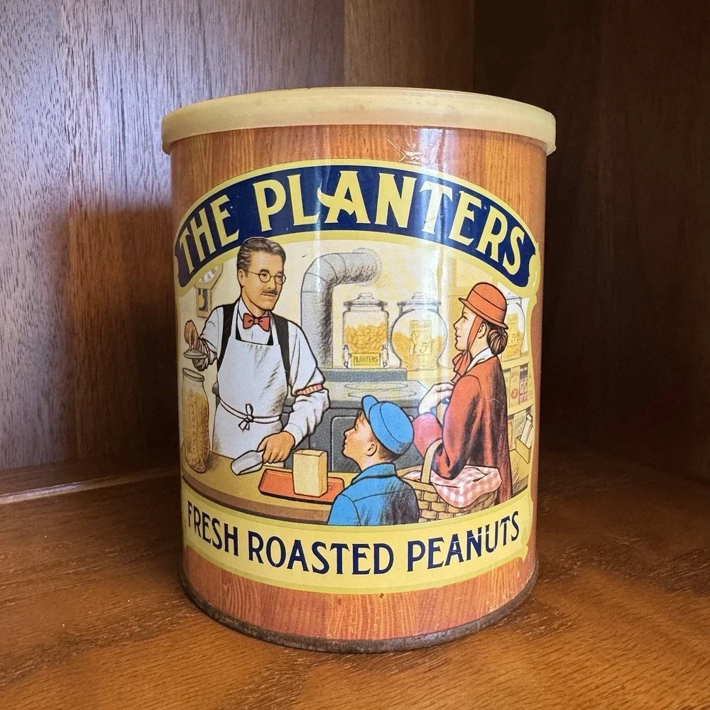 Planters 1982 Anniversary Fresh Roasted Peanuts Collectible Metal Tin With Lid